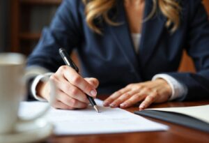 Lawyer signing legal documents for certified translation